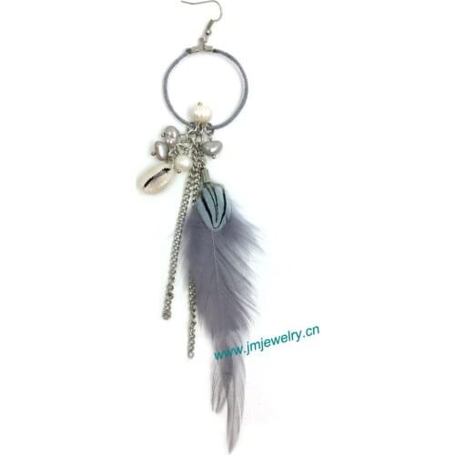 Wholesale handmade Ethnic jewellery vintage dangle feather earrings with tassel summer style nickel free earrings