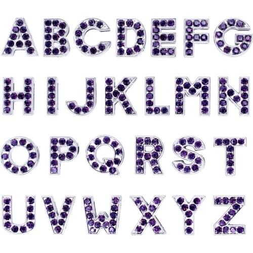 10 piece Internal Dia Purple 8mm slide Charm Colorful English letters DIY Accessories fit 8mm wide belt pet collar
