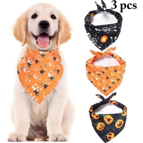 3PCS Halloween Pet Bandana Pumpkin Pet Bib Triangle Bandana Bib Pet Neck Scarf Neckerchief for Dogs Cats Costumes Accessories
