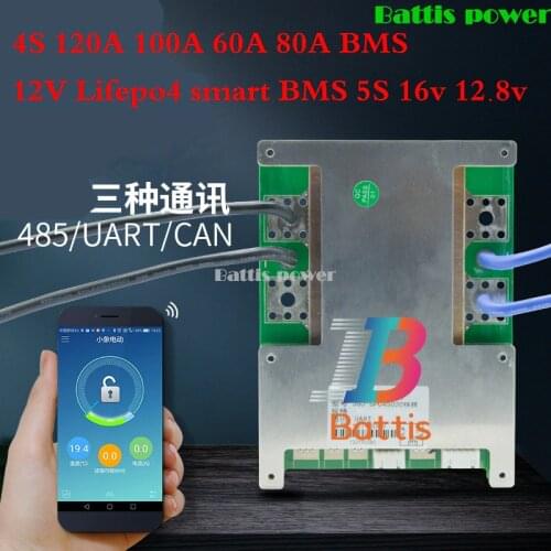 4S 100A 60A 80A BMS 12V Lifepo4 120A smart BMS 3S 12.8v pcm with android Bluetooth app balance with communication UART tools box