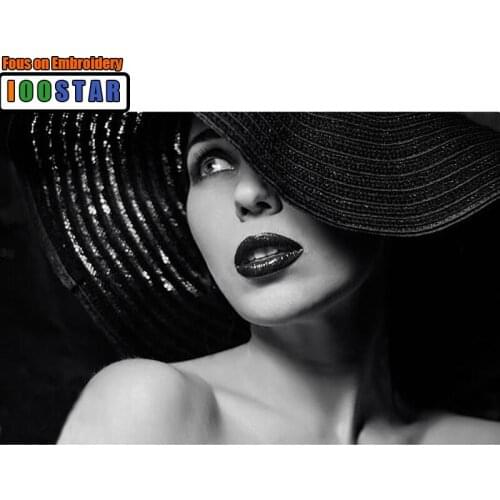 Diamond Embroidered 5D Full Square/Circle Diamond Womans Hat Red Lip Character Diamond Painting Cross-stitch Rhinestone Mosaic