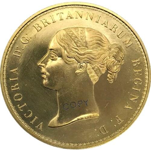 United Kingdom Coins 5 Pounds 1839 Victoria Lion Plain Gold Coin Brass Copy Coins