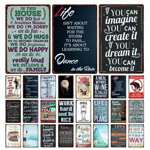 Living Room Home Decoration Iron Painting Family Rules and Motto Vintage Metal Tin Signs Wall Decor Art Retro Poster Plaque