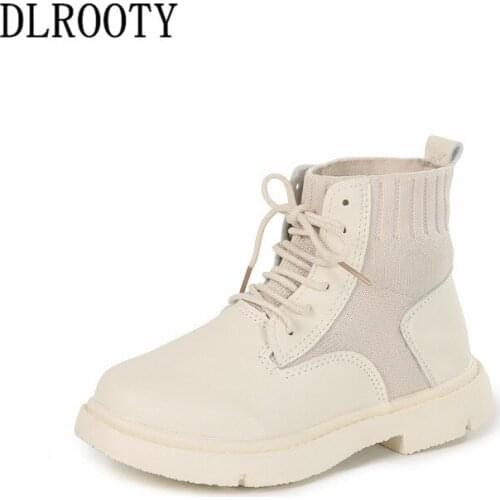 Children Martin Boots Leather Shoes Boy Girl Autumn Spring Flat Baby Kid Outdoor Fashion Ankle Non-slip Lace Up Sneakers