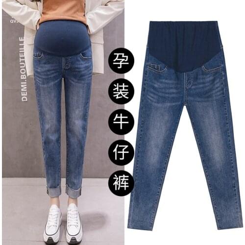Pregnant women jeans autumn and winter thick stretch slim fit belly lift loose pregnant women pants fashion trendy mom pants