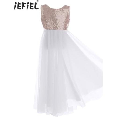 IEFiEL Flower Dress For Girls Sleeveless Sequined Flower Girl Dresses Pageant Princess Wedding Birthday Party Tulle Formal Dress