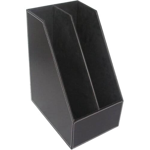 PU Leather Desktop File Folder Organizer and Document File Stand Journals Magazine Holder Rack 2 Slots