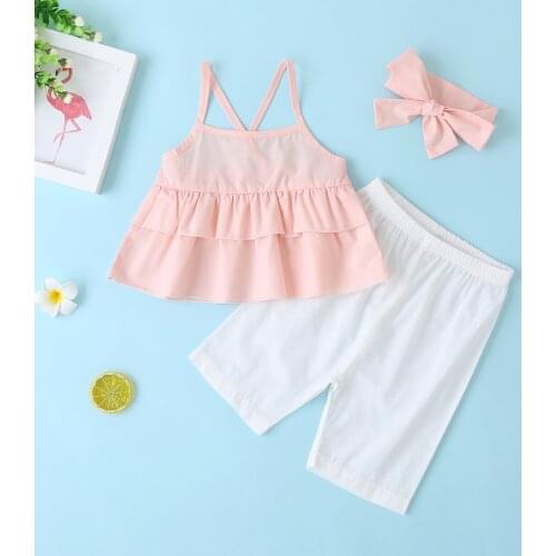3 Pcs Infants Clothes Suit Vest Dress Pants Headband for Newborn Baby Girls Summer Children Costumes Jumper Skirt 6-36M Toddlers