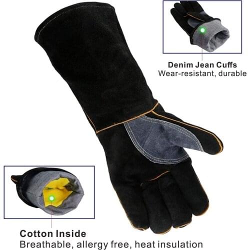 Extreme Heat Fire Resistant Gloves Leather with Stitching Mitts Perfect for Fireplace Stove Oven Grill Welding Bbq Mig Pot