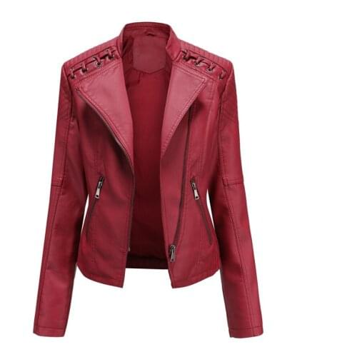 Spring and Autumn Womens High Quality Ladies Zipper Leather Jacket Spring Fashion Slim Short Jacket Ladies Motorcycle Jacket