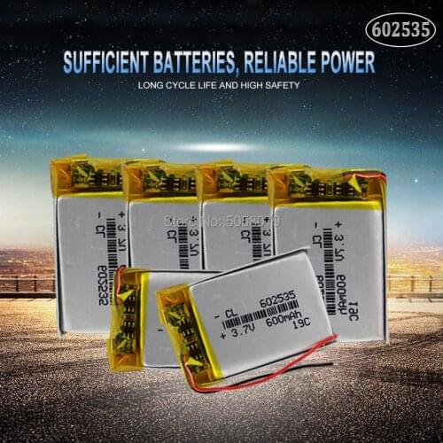 20pcs 3.7V 600mAh 602535 Lithium Polymer Li-Po li ion Rechargeable Battery Lipo cells For Car DVR Tachograph Bluetooth speaker