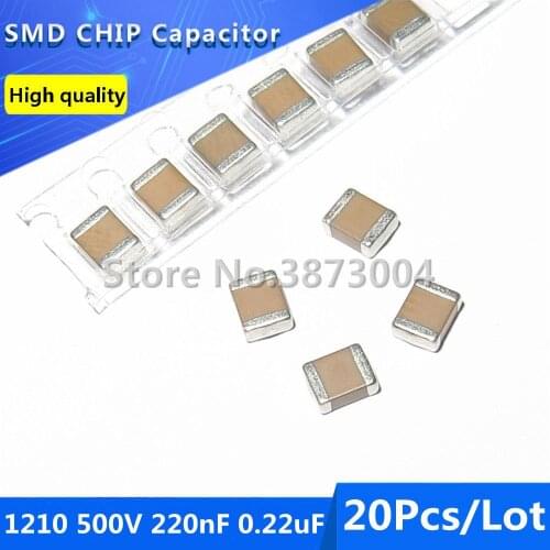 20pcs 3225 1210 500V 220nF 0.22uF X7R 10% Thick Film Chip Multilayer Ceramic Capacitor