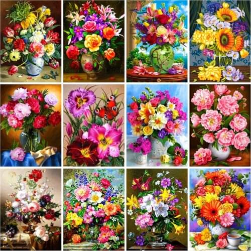 Huacan Full Diamond Embroidery Vase 5D Diamond Painting Flower Mosaic Cross Stitch Kits Personalized Gift Home Decoration
