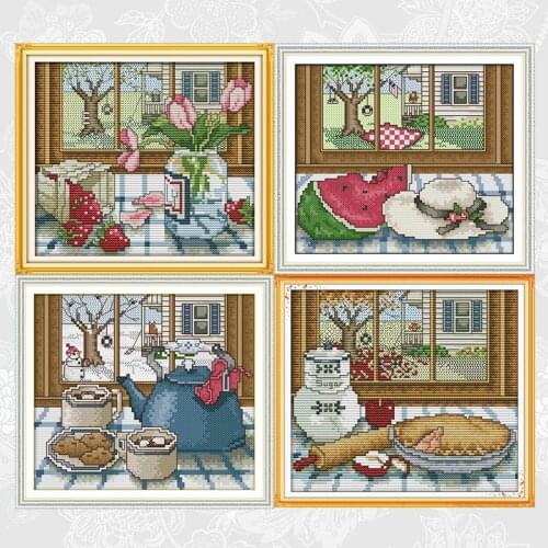 Joy Sunday Cross Stitch kit Sale Four Seasons outside the window Patterns Embroidery Set DIY Handmade Home Decoration Crafts
