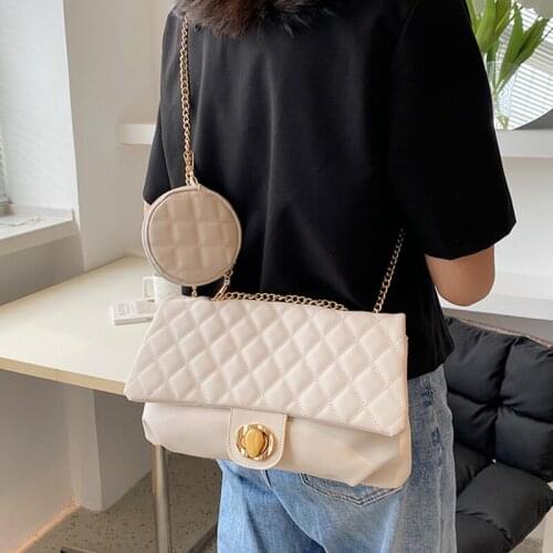 New Trendy Diamond Lattice Messenger Bag Ladies Plaid Handbags High-Capacity Square Crossbody Bag Chain Quilted Shoulder Bag