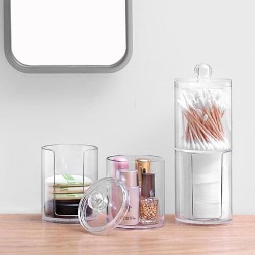 Transparent Acrylic Makeup Organizer Round Container Storage Case Cotton Swabs Box Discharge Makeup Cotton Storage Boxes XM-1014