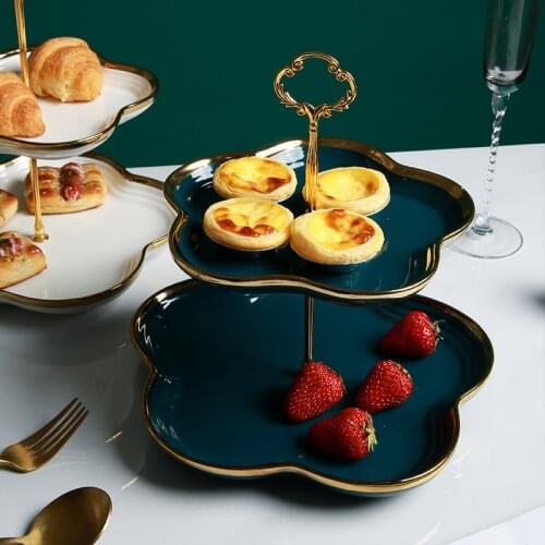 Luxury Phnom Penh multi-layer dessert plate ceramic dessert cake plate living room household snack dried fruit two-layer tray
