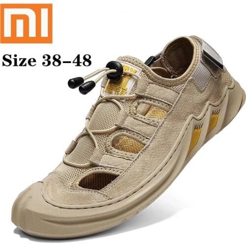 Xiaomi Leather Mens Sandals Summer Breathable Men Casual Shoes Non-slip Outdoor Men Beach Shoes Roman Slippers