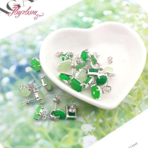 Oval Coin Rectangle Green Jades Stone Beads Fashion Jewelry Stud Earring For Women Christmas New Year Gift 1 Pair