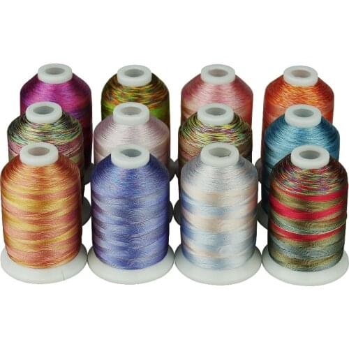 Simthread Variegated Colors Multi-colors Polyester Embroidery Thread 12 Colors 1100 Yards Per Spool