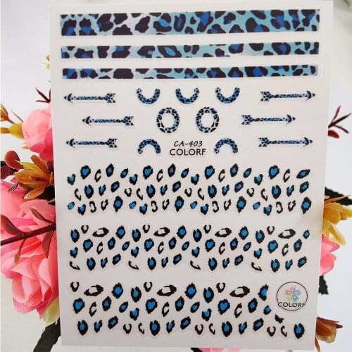 Blue Leopard Arrow 3D Nail Sticker Art Self Adhesive Design Stickers for Nails Foil Decoraciones Decals Manicure Accessories
