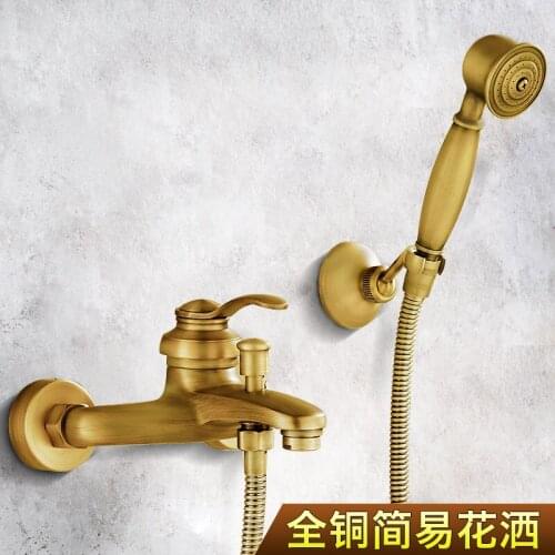 Bathroom Retro antique copper Brass Shower Set Wall Mounted Phone Ceramic Handheld Mixer Tap Faucet 3-functions Mixer Valve