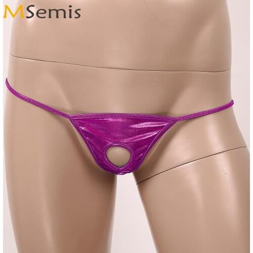 Mens Mini Bikini G String Briefs Shiny Metallic Erotic Sissy Panties with Penis Hole Gay Open Butt T-back Tnagas Thong Underwear