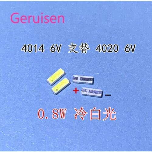 100PCS PCT 4020 4014 SMD LED Beads Cold white 1W 6V 150mA For TV/LCD Backlight LED Backlight High Power LED 4020
