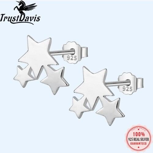 Trusta 100% 925 Sterling Silver Womens Jewelry Fashion Cute Small Stars Stud Earrings Gift For School Girls Teens Lady DS85