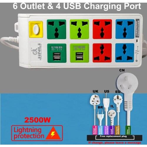 Multi USB charger Lightning protection system Socket with EU UK US type
