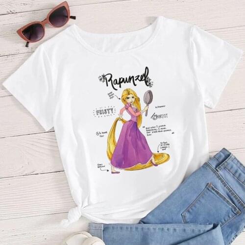 Woman T-shirt Short Sleeve T Shirt Loose Aesthetic White Shirts Women Summer Top Girl Disney Princess Rapunzel Print Tshirt Tee