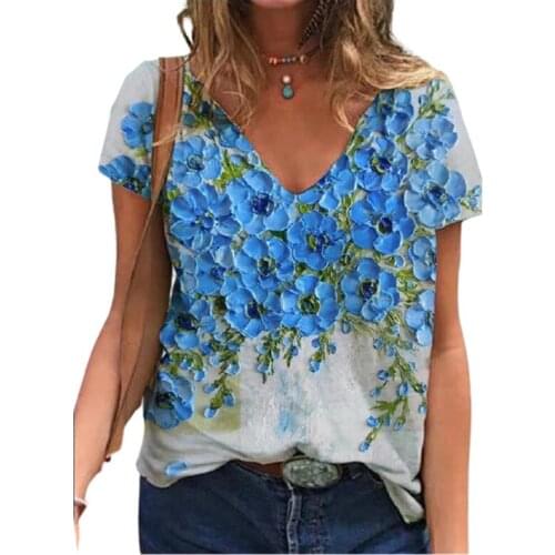 For Women Custom T-shirt Casual Fashion Art Print V-neck Loose Streetwear Ladies Plus Size Beach Short Sleeve Tshirt Female Top