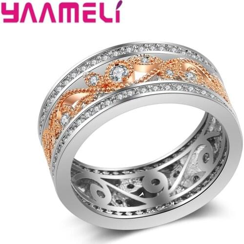 Silver & Rose Gold Hollow Design AAA Zircon Wedding Round Rings for Women Wedding Jewelry accessories Bague Bijoux