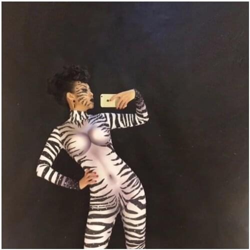 Women Bodysuit cosplay costume Sexy Zebra Jumpsuit Nightclub Party Singer DJ DS Performance Stage Wear