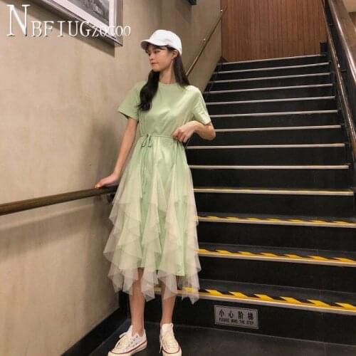 2020 New Korean Patchwork Women Dress Short Sleeve French Style Female Dresses