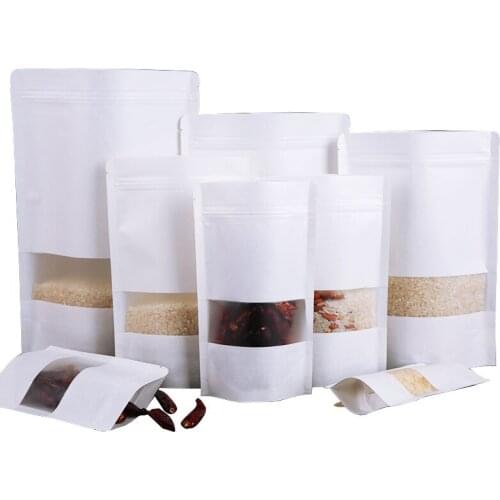 10pcs diy multi size White window kraft paper bag self-sealing melon seeds&tea leaf&frosted red date packaging bag can be custom