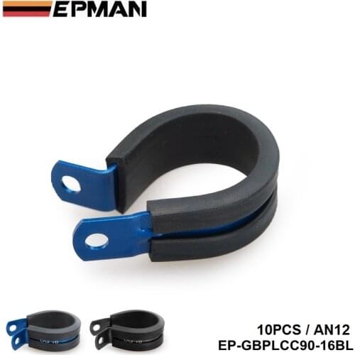 10PCS x Aluminum Rubber Lined Cushioned P Clamp ID 25.4mm AN12 SS Hose (BLACK/BLUE )EP-GBPLCC90-16