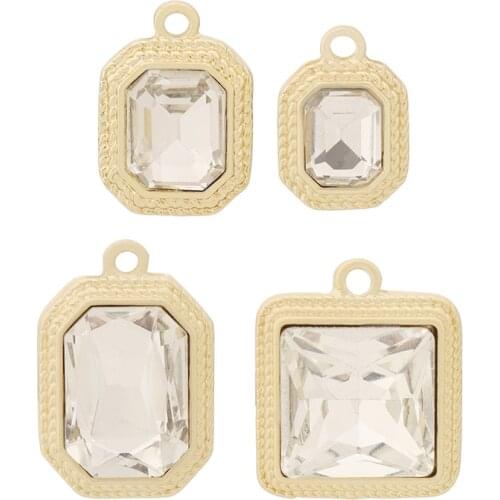 12 x Gold Color Geometry Square Crystal Cube Charms Pendants for DIY Necklace Earrings Jewellery Making Accessories