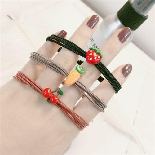 200pcs/lot DIY Simple Multi Alloy Fruits Rubber Bands Elasticity Bracelets Hair Bands Styling Tools Accessories HA1536