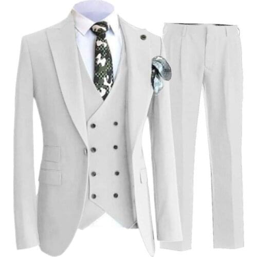 2021 Custom Made White 3 Pieces Terno Slim Fit Groom Tuxedos Wedding Suits For Men Groom Groomsmen Tuxedos Mens Wedding Suits