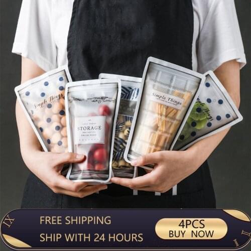 4PCS Reusable Food Storage Preservation Airtight Bag Water Cup Style Refrigerator Travel Portable Transparent Zippered Bags
