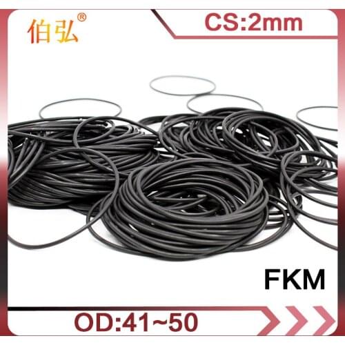 5PCS/lot Fluorine rubber Ring Black FKM O ring Seal OD41/42/43/44/45/46/47/48/50*2mm Rubber O-Ring Seal Oil Ring Fuel Gaskets