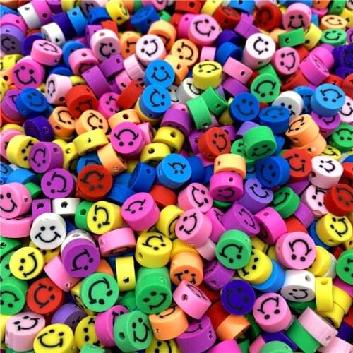 30pcs/Lot 10mm Clay Spacer Beads Oval Shape Smile-Face Beads Polymer Clay Beads For Jewelry Making DIY Bracelet Accessories #13