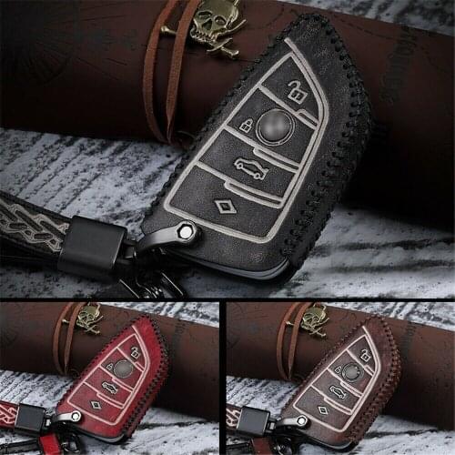 Genuine Leather Remote Car Key Case Cover FOB Shell Holder Bag Keychain for BMW 3 5 6 7 Series X1 X3 X4 X5 X6 X7 M3 Mini Cooper