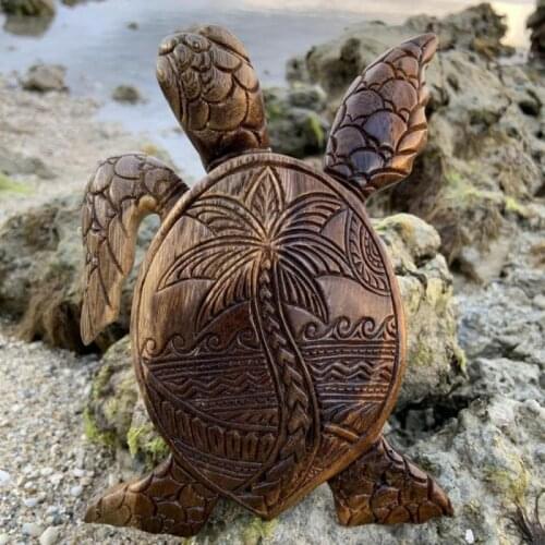 Hawaiian Turtle Statue Wooden Sculpture Decorative Crafts Creativity Desktop Ornaments Simulation Animal Garden Decoration