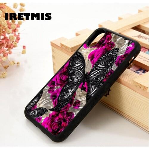 Iretmis 5 5S SE 6 6S Soft Silicone phone case cover for iPhone 7 8 plus X Xs 11 Pro Max XR Butterfly butterflies floral flower