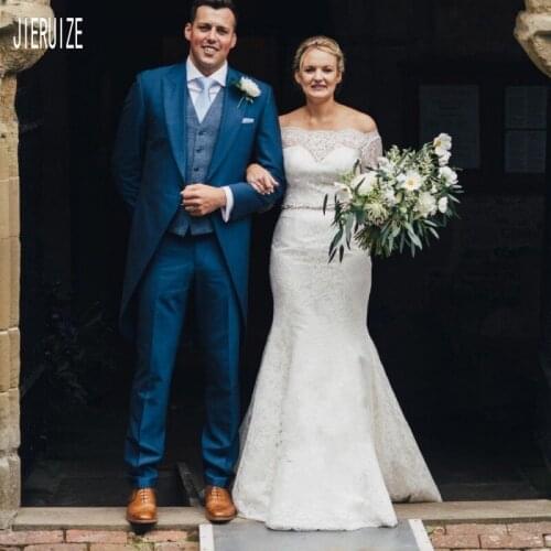 JIERUIZE Vintage Lace Mermaid Wedding Dresses with Crystal Sash Buttons Back Wedding Gowns Half Sleeves vestidos de novia