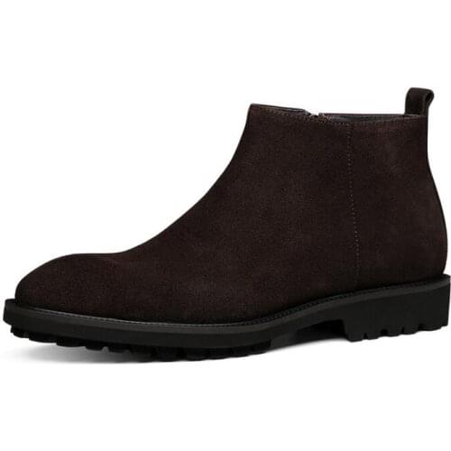 Fashion winter mens boots pointed toe Work Boots zip ankle boots High-top handmade Nubuck leather Martin boots