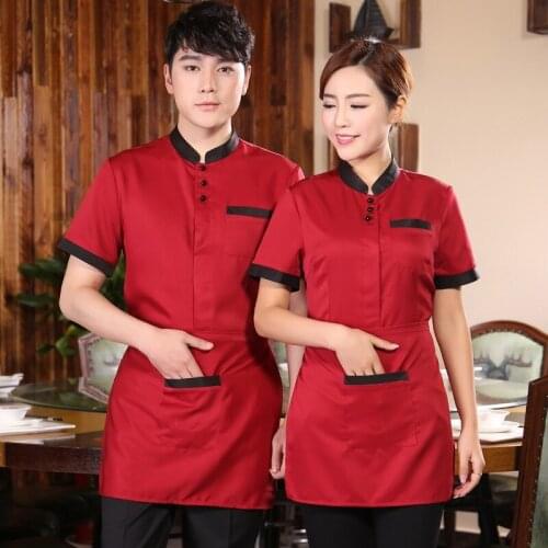 Hotel Overalls Short-sleeved Womens Waitress Jacket Work Wear Dining Cafe Restaurant Summer Breathable Waiter Uniform H2288