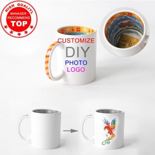 DIY LOGO Mug Christmas pattern inside Ceramic cup Personalized photo customize picture gift DIY photo Ceramic mug